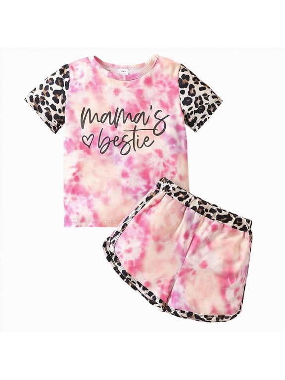 Kids Girl Clothes Toddler Girl Summer Outfits Tie Dye Heart Print Short Sleeve Top and Shorts Set Toddler Girl Outfit (Pink,2-3 Years)