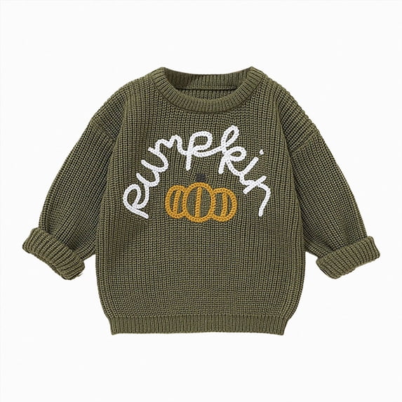 CAICJ98 Kids Girls Boys Halloween Sweater Pumpkin Letter Long Sleeve Knitwear Top Fall Winter Knitted Jumper (Green,9-10 Years)