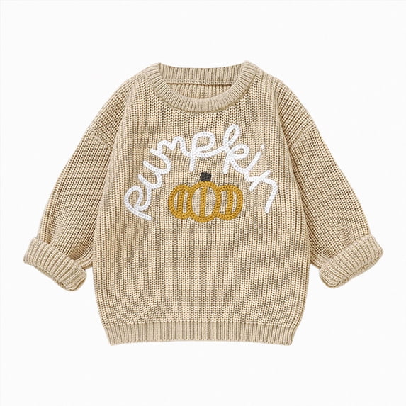 CAICJ98 Kids Girls Boys Halloween Sweater Pumpkin Letter Long Sleeve Knitwear Top Fall Winter Knitted Jumper (Khaki,5-6 Years)