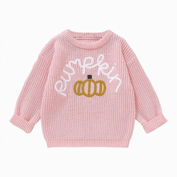 CAICJ98 Kids Girls Boys Halloween Sweater Pumpkin Letter Long Sleeve Knitwear Top Fall Winter Knitted Jumper (Pink,9-10 Years)
