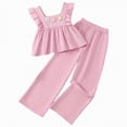 thumbnail image 1 of CAICJ98 Kids Girls Summer Outfits Smocked Ruffle Sleeveless Flower Embroidery Shirts Tops Linen Pants Prety Spring Clothing Set (Pink,7-8 Years), 1 of 7