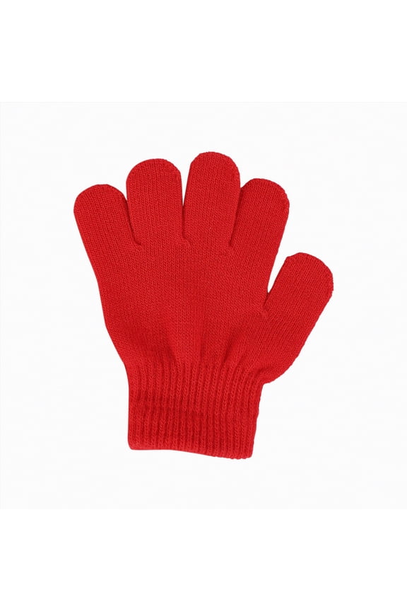 Kids Gloves Winter Full Fingers Knit Children Stretchy Warm Gloves Bulk for Boys Girls 5-12 Years,Red