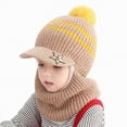 thumbnail image 1 of CAICJ98 Kids Knitted Hat 2 in 1 Winter Warm Knitted Hat Hooded Scarf for Toddler Boys Girls Cotton Visor Beanie Cap 1-8 Years,Yellow, 1 of 3