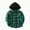 thumbnail image 1 of CAICJ98 Kids Little Boys Girls Baby Long Sleeve Button Down Hooded Plaid Flannel Shirt Toddler Boy Outfits (Green,7-8 Years), 1 of 7