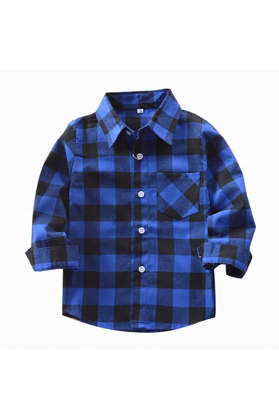 Kids Little Boys Girls Plaid Flannel Shirt Toddler Baby Long Sleeve Button Down Flannel Shirt Plaid Tops Fall Winter Clothes (Blue,12-18 Months)
