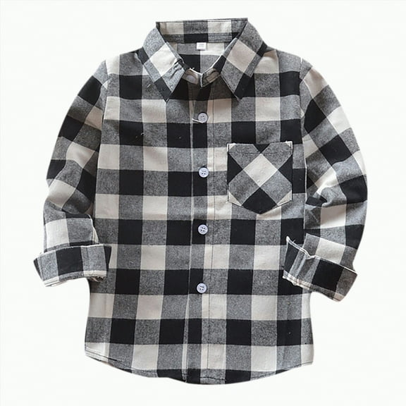 CAICJ98 Kids Little Boys Girls Plaid Flannel Shirt Toddler Baby Long Sleeve Button Down Flannel Shirt Plaid Tops Fall Winter Clothes (Light Gray,5-6 Years)