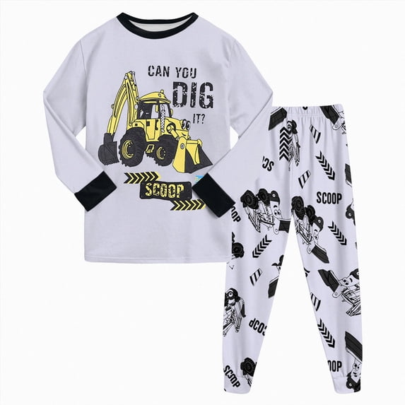 CAICJ98 Kids Pajamas Boys Long Sleeve Excavator Top and Pants Pjs Set Toddler 2 Piece Soft Cotton Sleepwear,Size 5-6 Years
