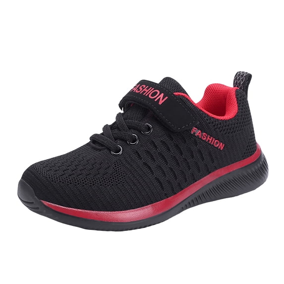 CAICJ98 Kids Running Shoes Children Walking Shoes Kids Flat Thick Bottom Non Slip Lightweight Breathable Sneakers for Boys Red,2.5(Little Kid/Big Kid)