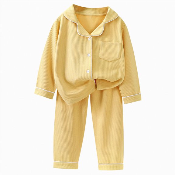 CAICJ98 Kids Toddler Girl Boy Two Piece Pajamas Set Button Down Pajama Shirt Top Pants Shorts Baby Sleepwear Pjs Set,(Yellow,4-5 Years)
