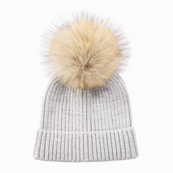 CAICJ98 Kids Toddler Winter Hat with Pom Pom Kids Beanie Hats for Girls Boys Cute Warm Fleece Lined Knit Beanies Cap 3-8 Years,Light Gray