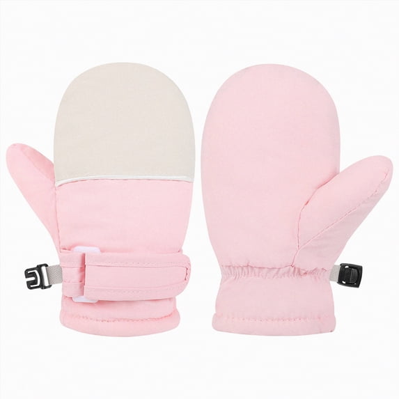 CAICJ98 Kids Waterproof Snow Mittens Ski Gloves Toddler Baby Fleece Lined Winter Warm Gloves for Boys Girls 4-10 Years,Pink
