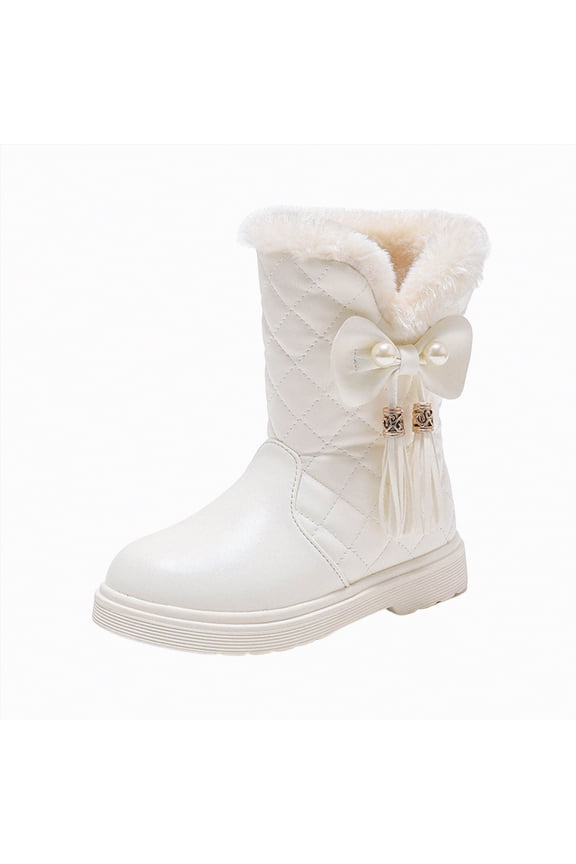 Kids Winter Boots Girls Fashion Warm Lined Princess Shoes Lightweight Mid Calf Snow Boots Girls (Little Kid/Big Kid),3.5
