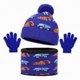 thumbnail image 1 of CAICJ98 Kids Winter Hat Gloves Scarf Set Toddler Winter Beanie with Pom Knit Neck Warmer Fleece Lined Gloves for Boys Girls 2-8 Years,Blue, 1 of 9
