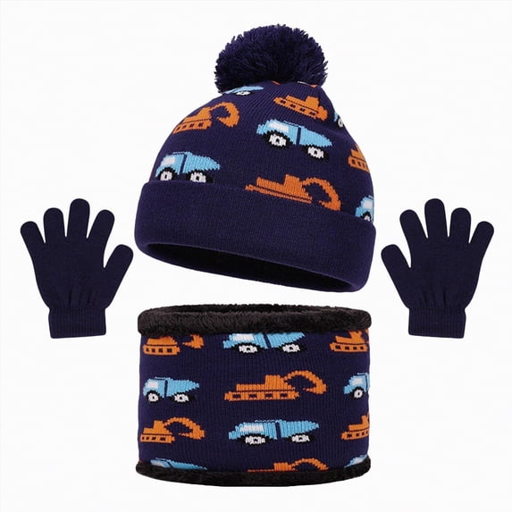 CAICJ98 Kids Winter Hat Scarf Gloves Set, Girls Boys Toddler Warm Fleece Beanie Knit Neck Scarf Mittens Christmas Gift 2-8 Years,Navy