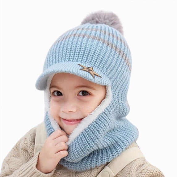 CAICJ98 Kids Winter Plus Velvet Thickened face Protection Scarf Skull Caps Toddler Boy Girl Cute Beanie Cap Winter Soft Warm Knit Caps 1-8 Years,Blue