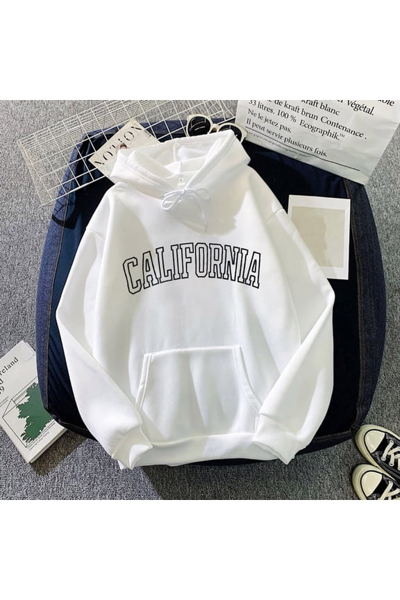 Lightweight Hoodies for Women Zip Up Women Casual Fashion California Hoodie Los Angeles Pullover Drawstring Graphic Sweatshirt White,2XL