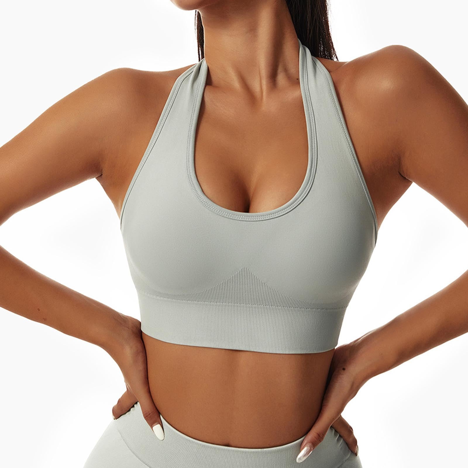 CAICJ98 Lingerie for Women Halterneck Sports Bra Backless Fitness Bustier  Women's Padded Push Up Bra without Underwire Sports Hot Yoga (Grey, XL)