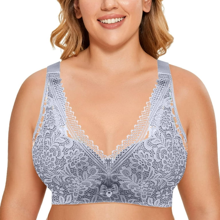 CAICJ98 Lingerie for Women Plus Size Comfort Devotion Lace Bra, Wirefree Bra  with Full Coverage, Push-Up Bra with Natural Lift, Comfortable Bra  White,100 