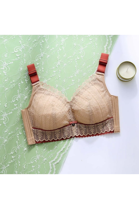 Lingerie for Women Naughty Women's Plus Size Full Coverage Front Closure Posture Back Unpadded Wireless Minimizer Bra Khaki,34E