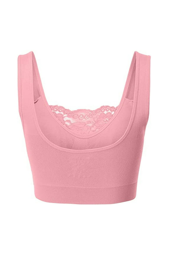 Lingerie for Women Padded Women Crop Floral Lingerie Bra Top Strappy Underwear Sheer Lace Bralette Pink,L