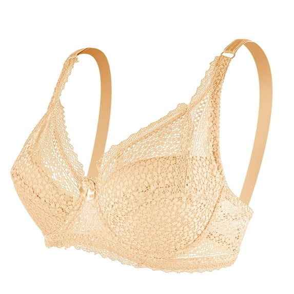 CAICJ98 Lingerie for Women Well Cool Feeling Thin No Buckle Unit Type Lace Underwear Wireless Bra for Woman Extra Large Bras (Beige, 3XL)