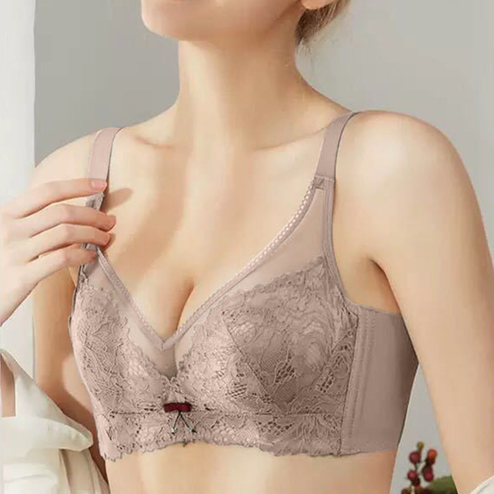 CAICJ98 Lingerie for Women Support Wireless Bra, Lace Bra with  Stay-in-Place Straps, Full-Coverage Wirefree Bra, Tagless for Everyday Wear  Beige,40/90C 