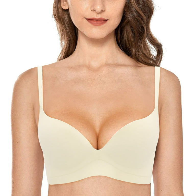CAICJ98 Lingerie for Women Women's Comfortable Gathered Traceless Large  Thickened Collar Anti Drop Bra Strapless Bra for Women (Beige, 36)