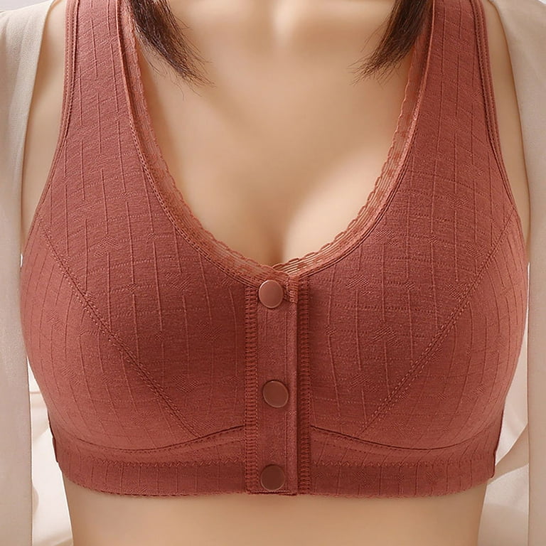 Women's Comfortable New Front Buckle Middle and Old Age Thin Women's Soft  Cotton Sports Bra with Non Removable
