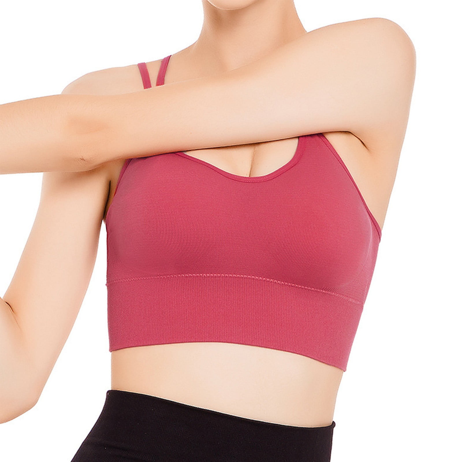 CAICJ98 Lingerie for Women Yoga Tank Tops for Women Built in Shelf Bra B/C  Cups Strappy Back Activewear Workout Compression Tops Watermelon Red,S 