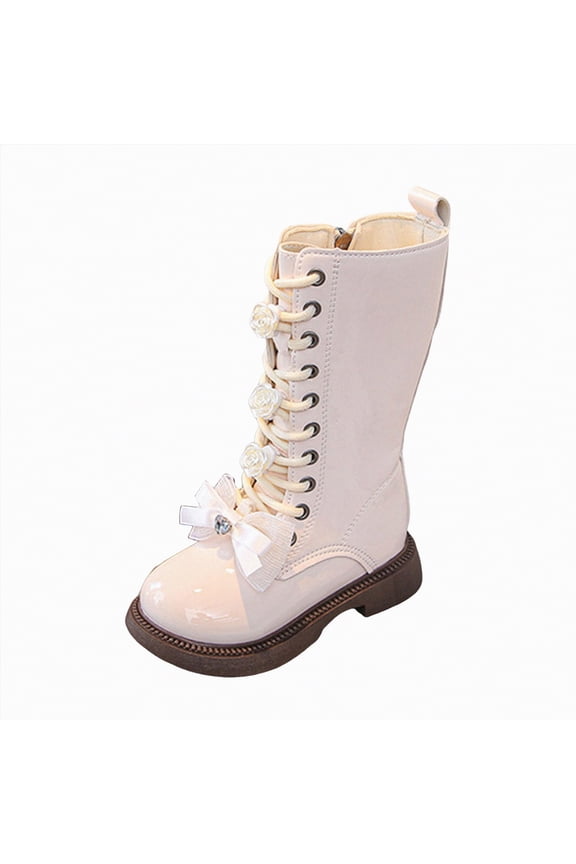 Little Girl Boots Knee High Lace Up Side Zipper Mid Calf Combat Boots Sparkly Rainbow Winter Horse Riding Boots Kids (Toddler/Little Kid/Big Kid),8