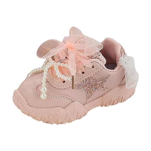 CAICJ98 Little Girl Sneakers Lace Up Fashion Back to School Walking Shoes Breathable Casual Tennis Shoes Toddler Girl Pink,12.5(Toddler/Little Kid)