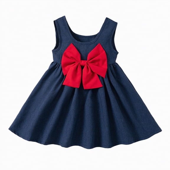 CAICJ98 Little Girl Tutu Dress Sleeveless Summer Holiday Casual Princess Bow Dresses for Girls (2-3 Years,Blue)