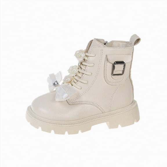 CAICJ98 Little Girls Ankle Boots Side Zipper Riding Boots with Lace Up Combat Boots Girls (Little Kid/Big Kid),13