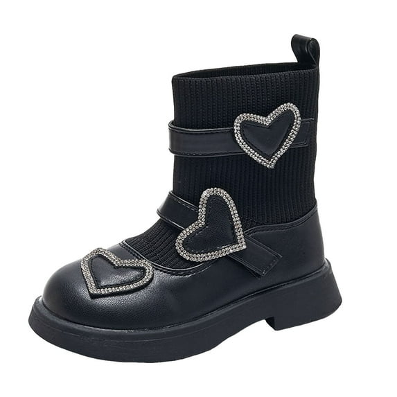 CAICJ98 Little Girls Boots Kids Lace Up Waterproof Combat Glitter Shoes With Side Zipper Boots for Toddlers Black (Little Kid/Big Kid),11.5