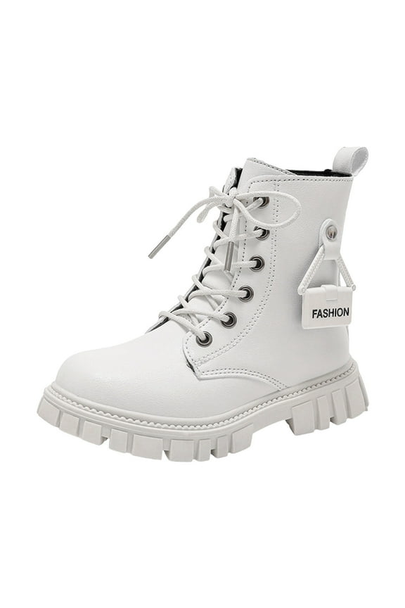 Little Girls Boots Side Zipper Combat Shoes with Lace Up Kids Boots Boys White (Little Kid/Big Kid),10