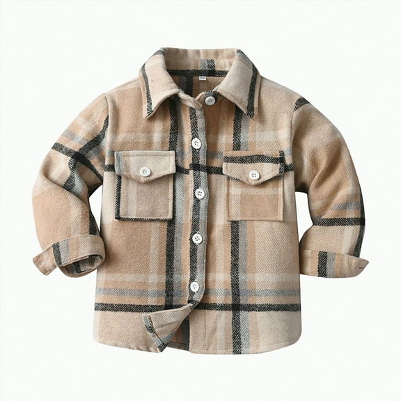 CAICJ98 Little Kids Toddler Baby Boy Button Down Cardigan Long Sleeve Plaid Flannel Shirt for Boys Sweater Coat Tops Spring Fall Clothes (Khaki,4-5 Years)