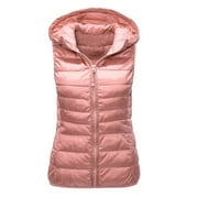 CAICJ98 Long Coats for Women Women 'S Quilted Hooded Vest Padded Sherpa Insulated Outerwear Vest Sleeveless Jacke Pink,M