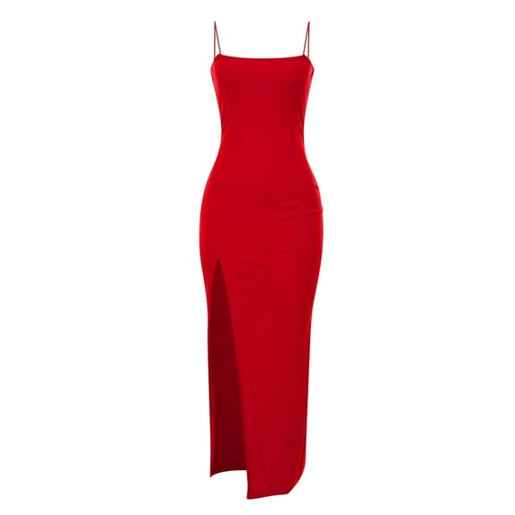 CAICJ98 Long Dresses For Women Women's One Shoulder Ruched Sleeveless Bodycon Stretchy Midi Pencil Club Dress Red,L