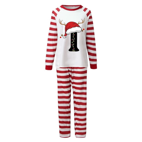 CAICJ98 Matching Christmas Pajamas for Family Holiday Xmas Letter Print Stripe Sleepwear Set for Dad/Mom/Kid/Baby,L-2XL