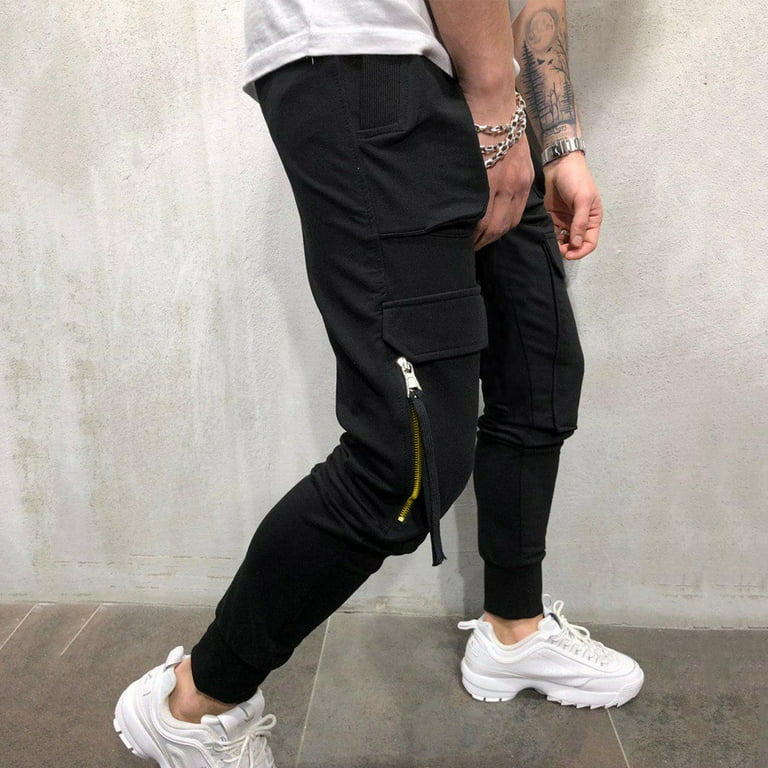 CAICJ98 Mens Joggers Sweatpants Men's Active Tack Jogger Pants Fitness  Tapered Sweatpants Slim Fit Trousers with Zipper Pockets White,L