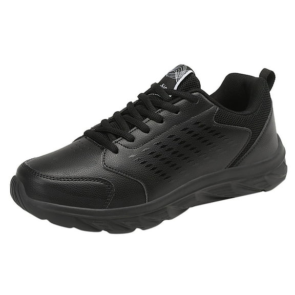 CAICJ98 Men Sneaker Lightweight Casual Shoes Leather Walking Shoes Breathable Comfortable Sport Tennis Shoes Mens Black,8.5