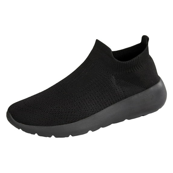 CAICJ98 Men Sneakers Casual Shoes Lightweight Walking Shoes Breathable Knit Anti-Slip Slip On Shoes for Men Black,7.5