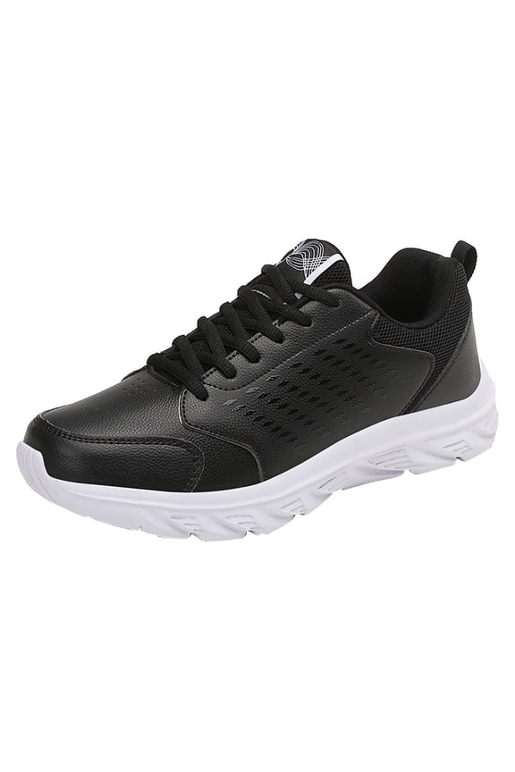 Men's Running Shoes Athletic Fashion Casual Shoes Breathable Leather Walking Shoes Lightweight Lace up Comfortable Non-slip Sneakers Men White,8.5