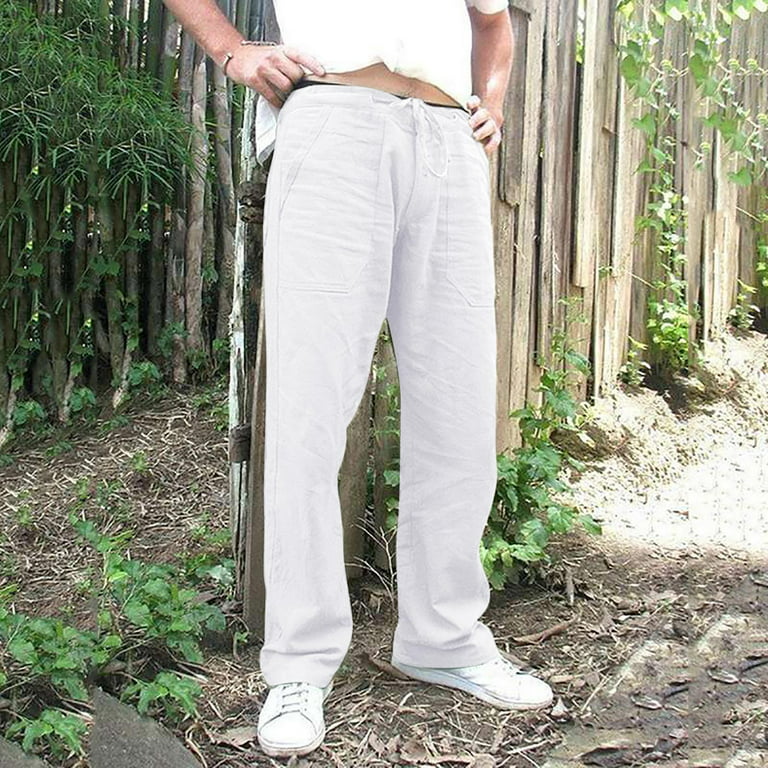 CAICJ98 Mens Joggers Men's Joggers Sweatpants Lightweight Workout Running  Pants with Drawstring Zipper Pockets White,XL