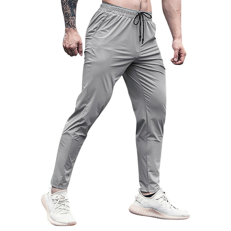 CAICJ98 Mens Joggers With Pockets Men's Workout Pants Elastic Waist Jogging  Quick Dry Running Pants with Zipper Pockets Grey,XL