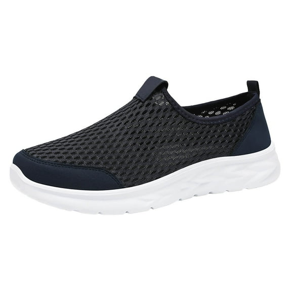 CAICJ98 Mens Running Shoes Fashion Mesh Walking Shoes Workout Fitness Lightweight Cushion Breathable Casual Shoes Gym Slip On Shoes Men Dark Blue,7.5