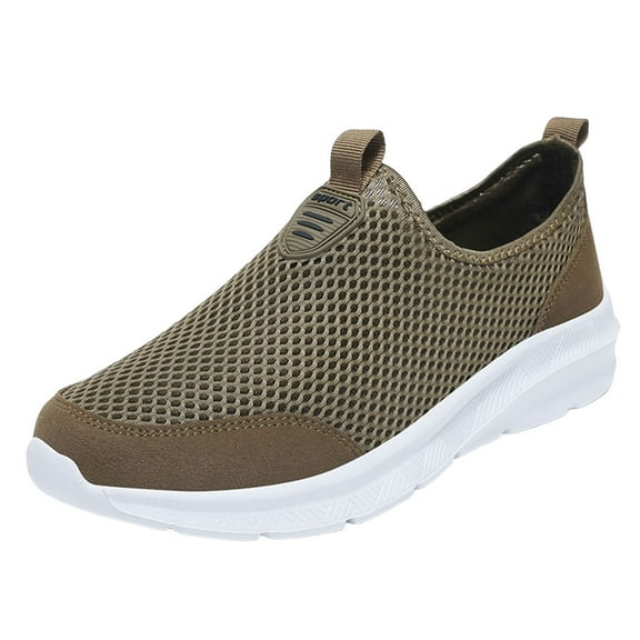 CAICJ98 Mens Running Shoes Mesh Walking Shoes Breathable Casual Shoes Lightweight Athletic Slip On Shoes Men Khaki,12