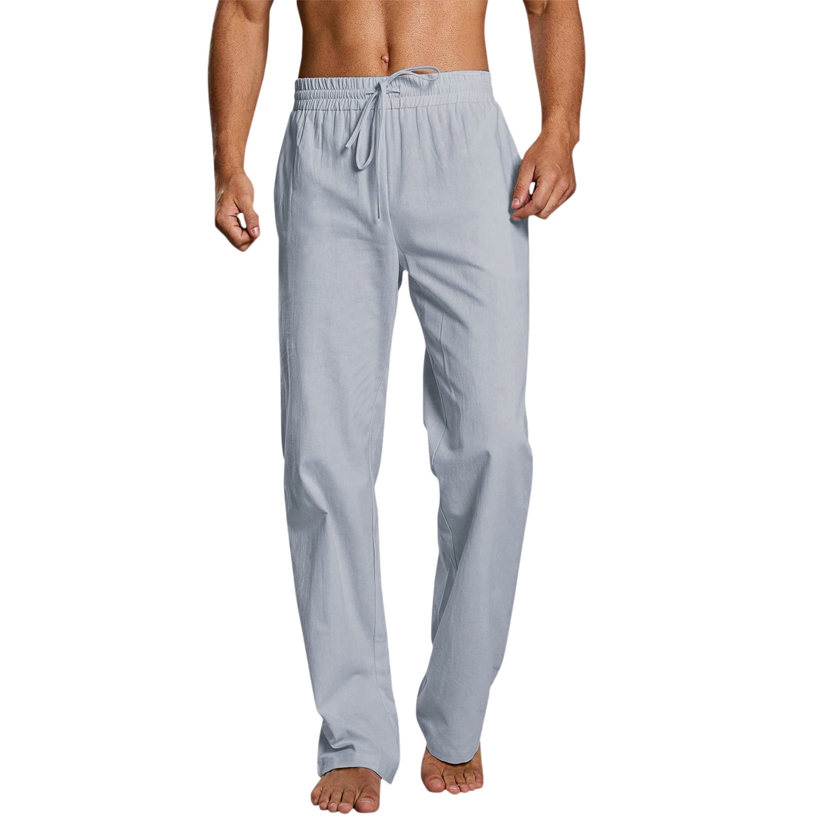CAICJ98 Sweatpants For Men Men's Drawstring Linen Pants Casual Summer Beach  Loose Trousers Navy,XXL