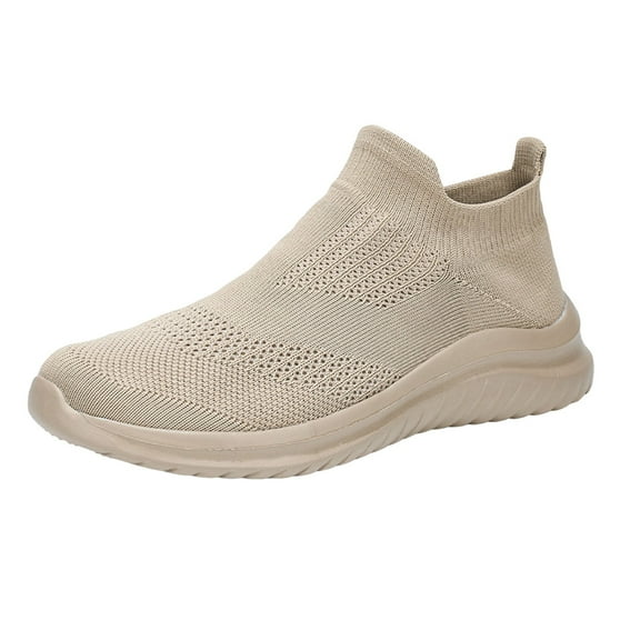 CAICJ98 Mens Tennis Shoes Fashion Knit Walking Shoes Workout Fitness Lightweight Cushion Breathable Casual Shoes Gym Slip On Shoes for Men Khaki,7