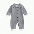 thumbnail image 1 of CAICJ98 Newborn Baby Boy Clothes Stripe Collared Infant Romper Boy Waffle Knit Long Sleeve Button Up Jumpsuit Bodysuit Fall Winter Outfit (Black,3-6 Months), 1 of 4